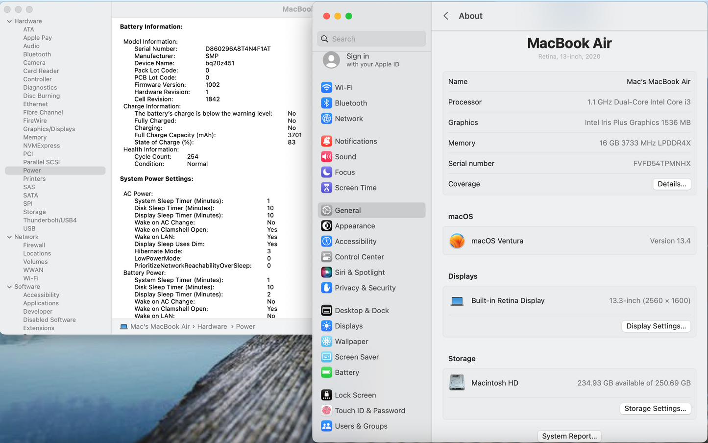 Apple 2020 MacBook Air 13 in 1.1GHz i3 16GB RAM 256GB SSD IIPG1536 - Very Good