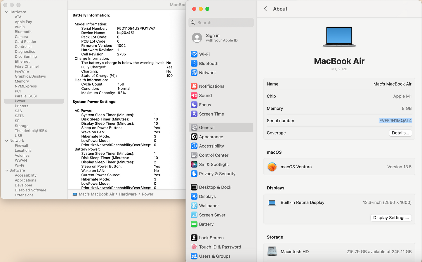 Apple 2020 MacBook Air 13 in M1 3.2GHz 8GB RAM 256GB SSD AC+ - Good