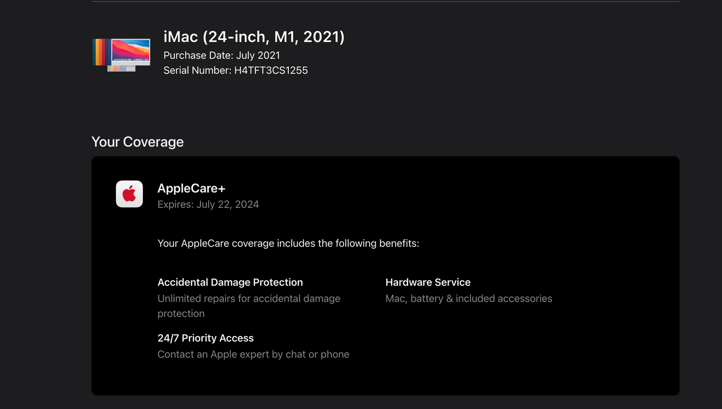 Apple 2021 iMac 24 in M1 3.2GHz (7-Core GPU) 8GB RAM 256GB SSD AC+ - Excellent