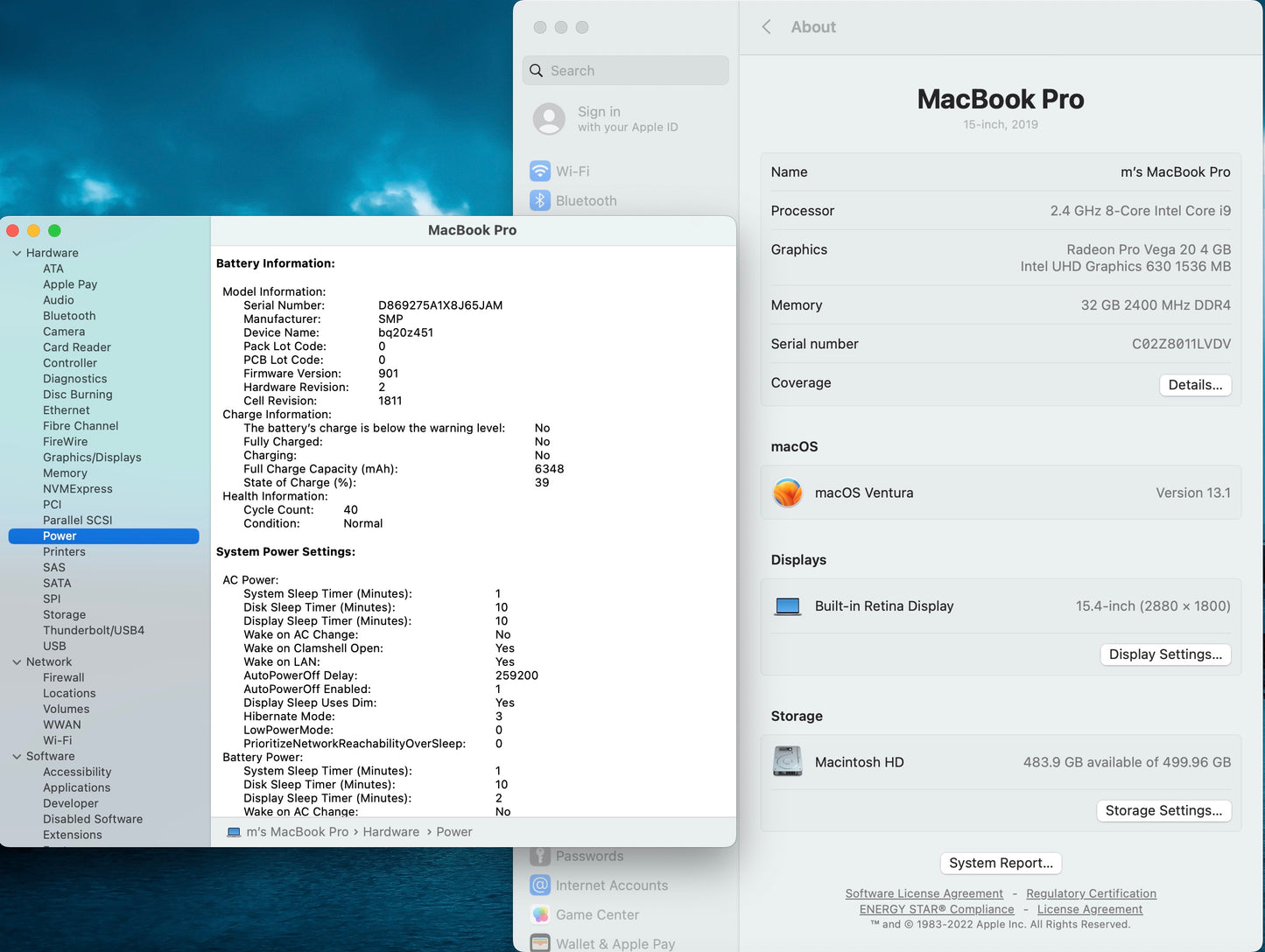 Apple 2019 15 in MacBook Pro TB 2.4GHz 8-Core i9 32GB RAM 512GB SSD Vega 20 4GB