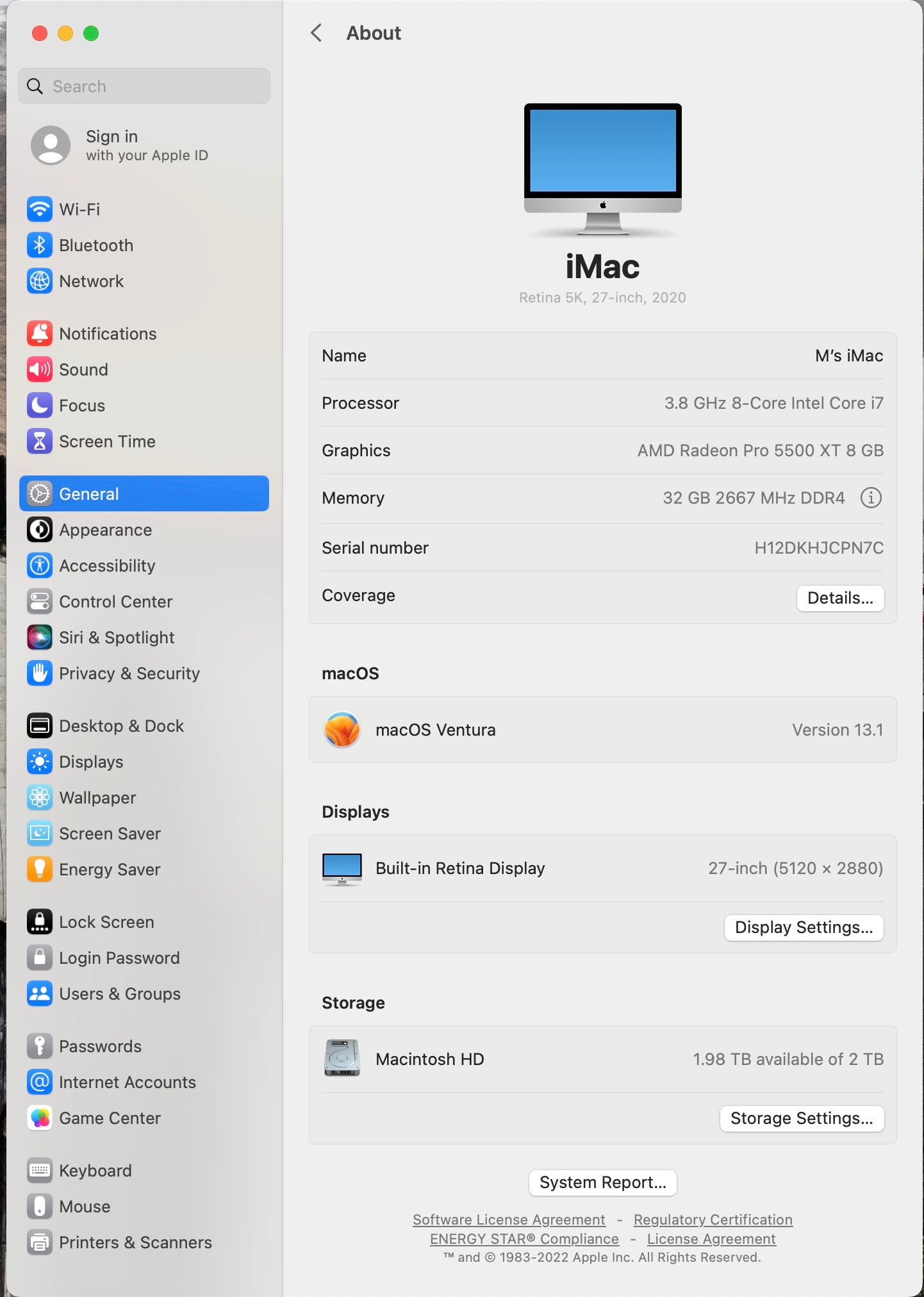 Apple 2020 iMac 27 in 5K Retina 3.8GHz 8-Core i7 32GB RAM 2TB SSD RP5500 XT AC+
