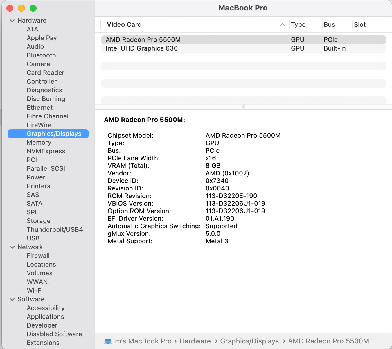 Apple 2019 16 in MacBook Pro TB 2.4GHz 8-Core i9 32GB RAM 2TB SSD RP5500M 8GB