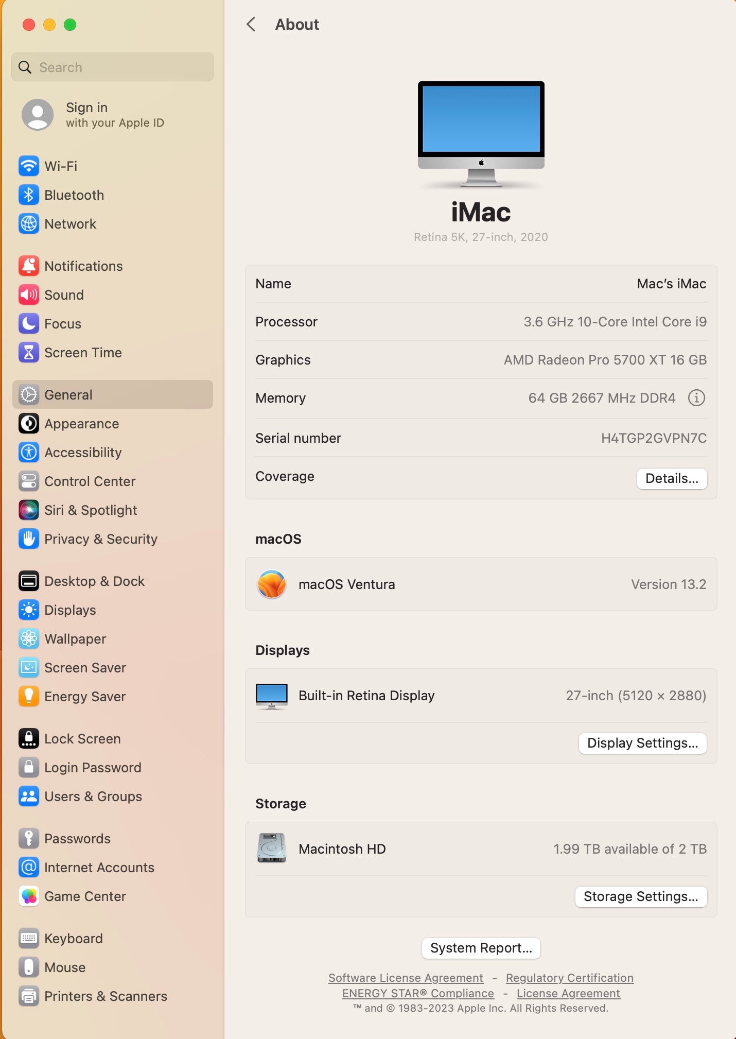 Apple 2020 iMac 27 in 5K 3.6GHz 10-Core i9 64GB RAM 2TB SSD RP5700XT 16GB AC+