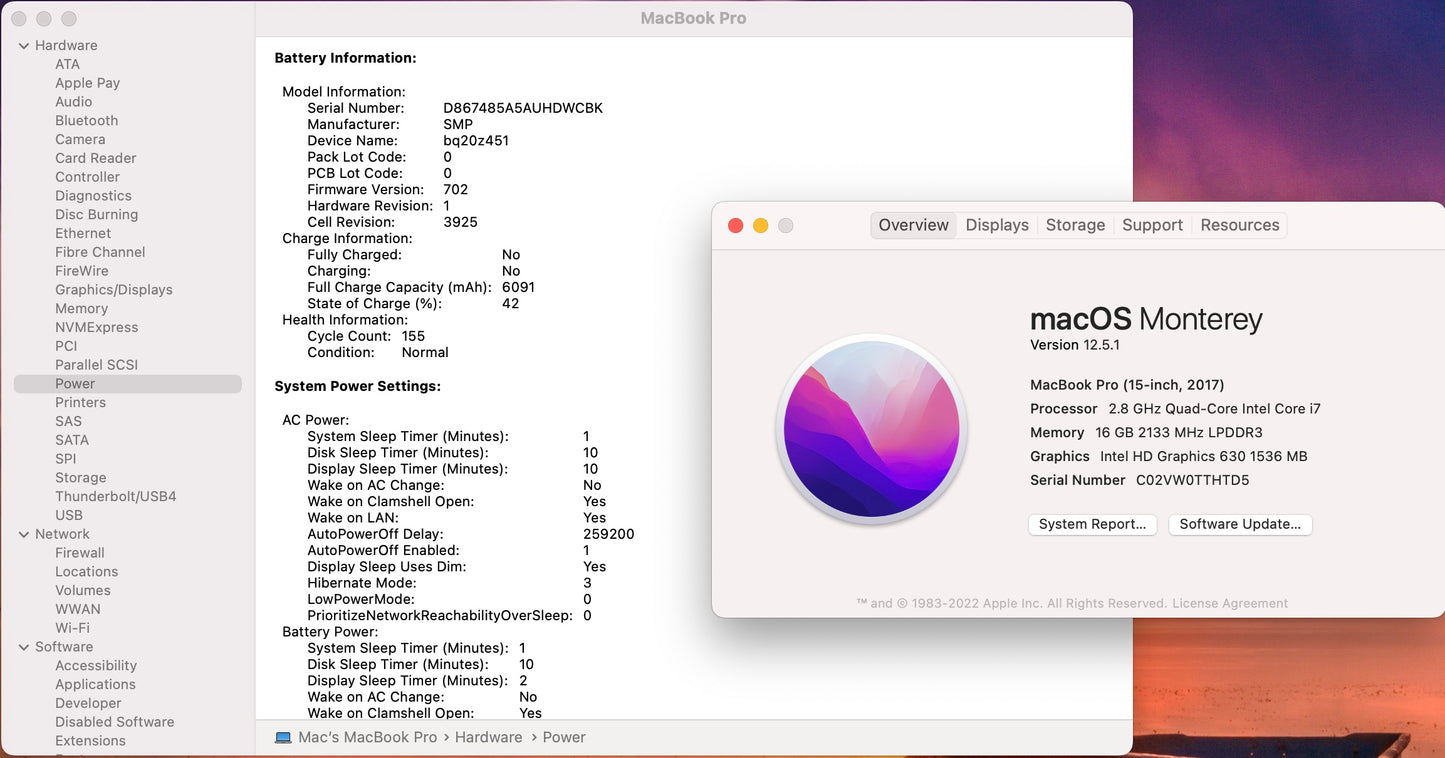 Apple 2017 15 in MacBook Pro TB 2.8GHz Quad-Core i7 16GB RAM 256GB SSD RP555 2GB