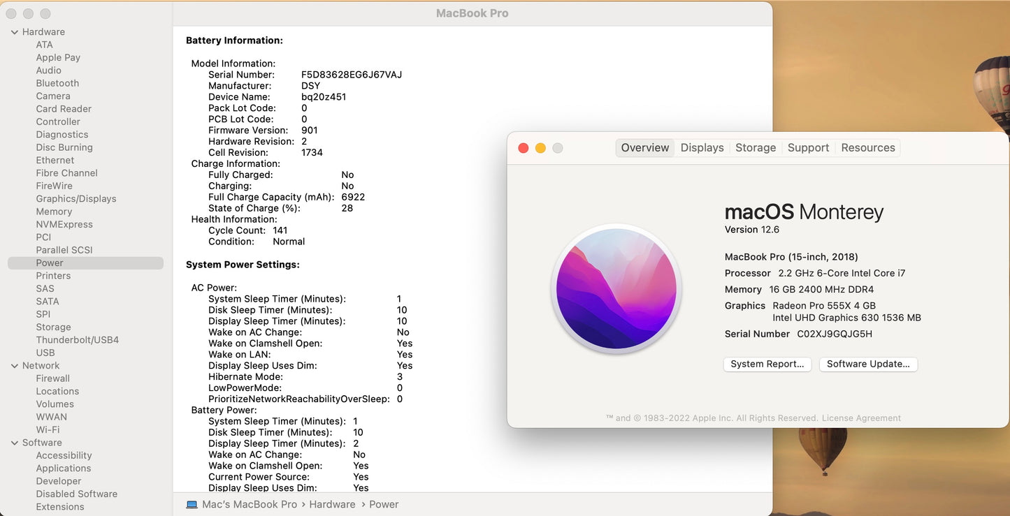 Apple 2018 15 in MacBook Pro TB 2.2GHz 6-Core i7 16GB RAM 256GB SSD RP555X 4GB