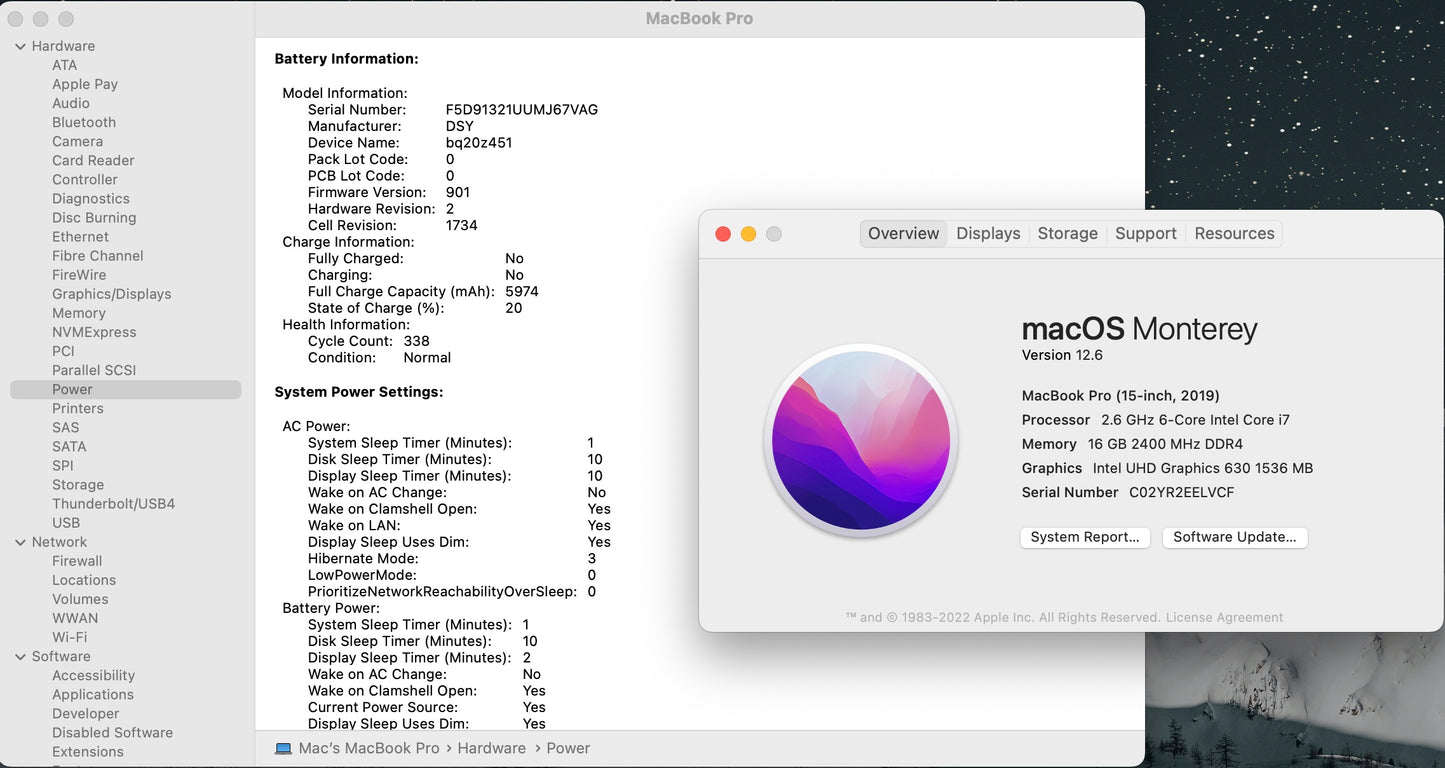 Apple 2019 15 in MacBook Pro TB 2.6GHz 6-Core i7 16GB RAM 256GB SSD RP555X 4GB