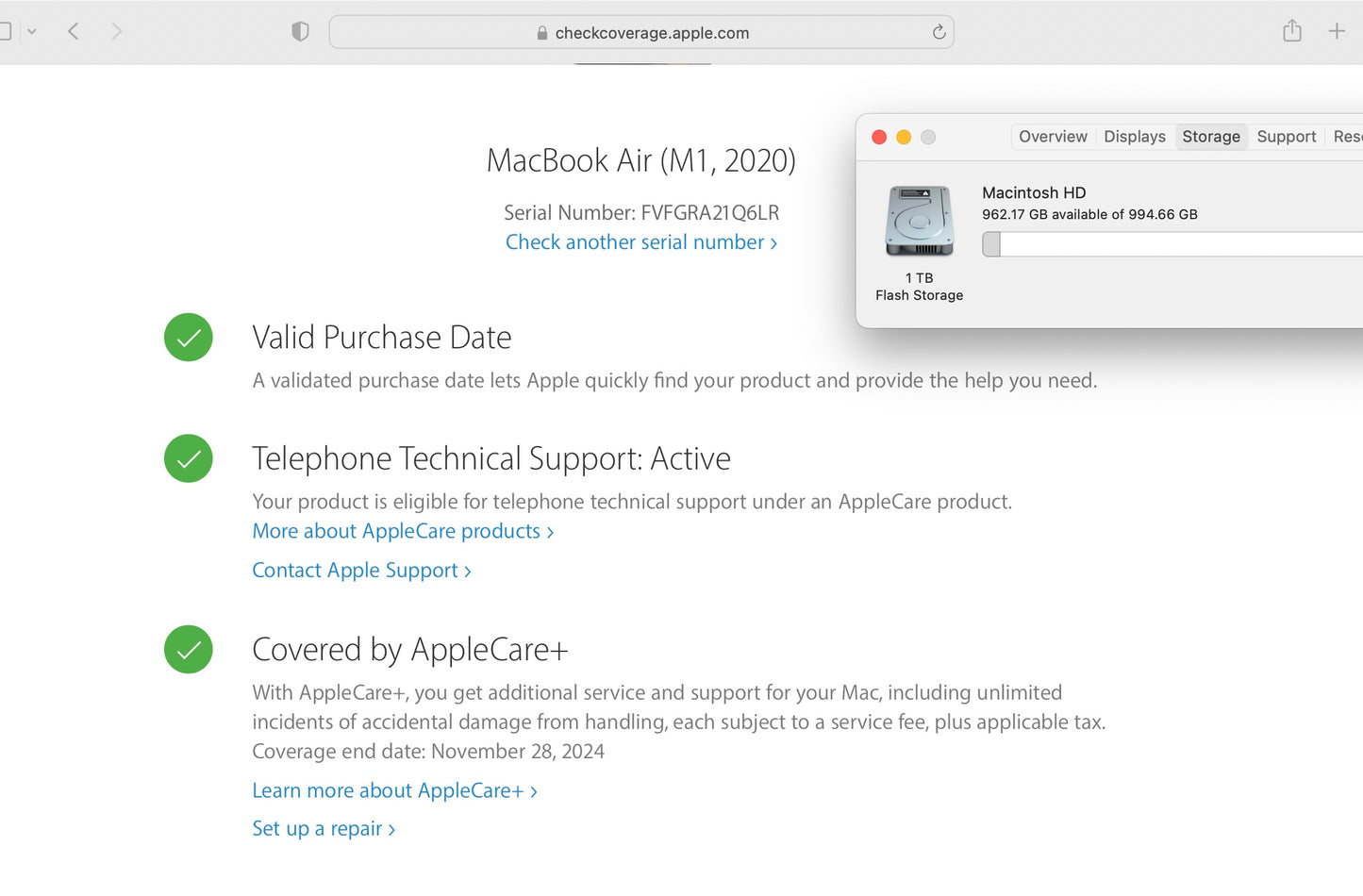 Apple 2020 13 in MacBook Air M1 Chip 8-Core CPU 7-Core GPU 16GB RAM 1TB SSD AC+