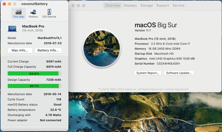 Apple 2018 15 in MacBook Pro TB 2.2GHz 6-Core i7 16GB RAM 256GB SSD RP555X 4GB