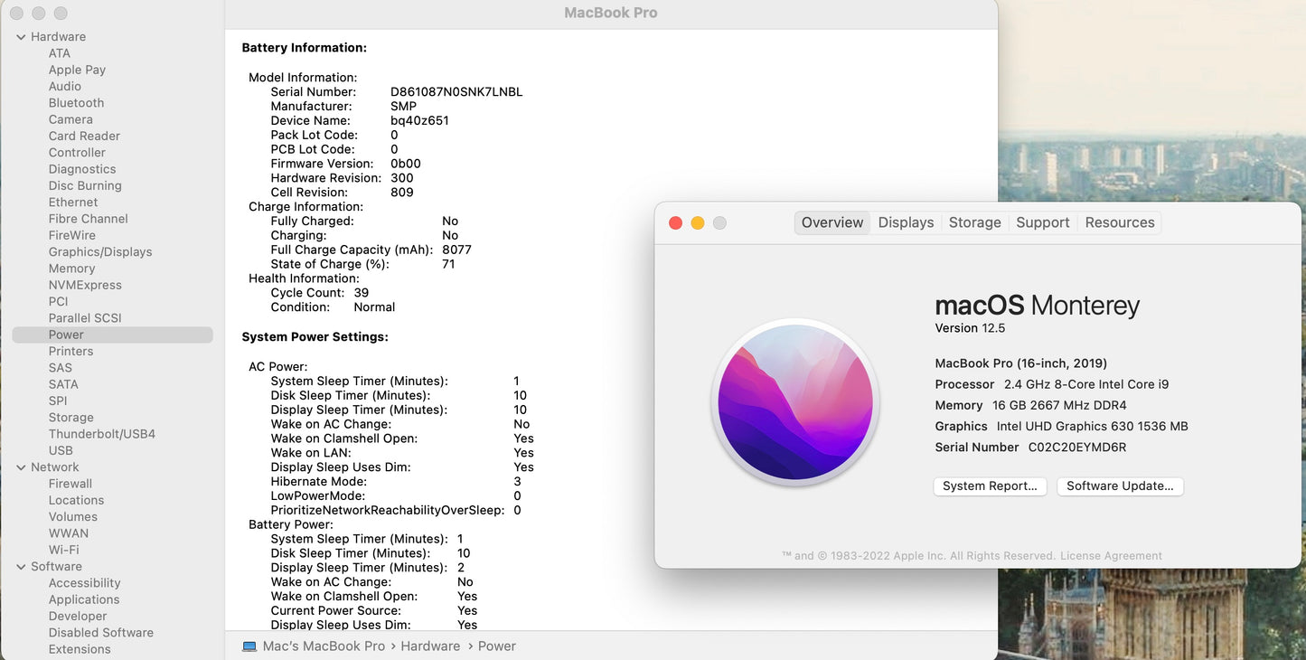 Apple 2019 16 in MacBook Pro TB 2.4GHz 8-Core i9 16GB RAM 512GB SSD RP5300M 4GB