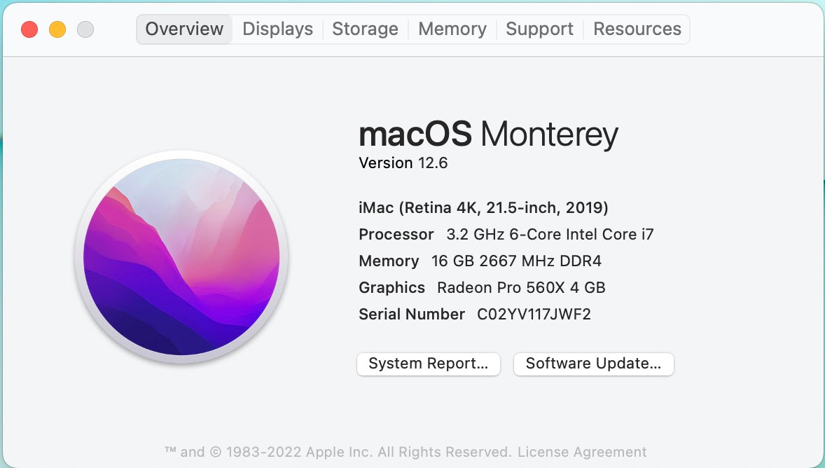 Apple 2019 iMac 21 in 4K Retina 3.2GHz 6-Core i7 16GB RAM 1TB Fusion RP560X 4GB