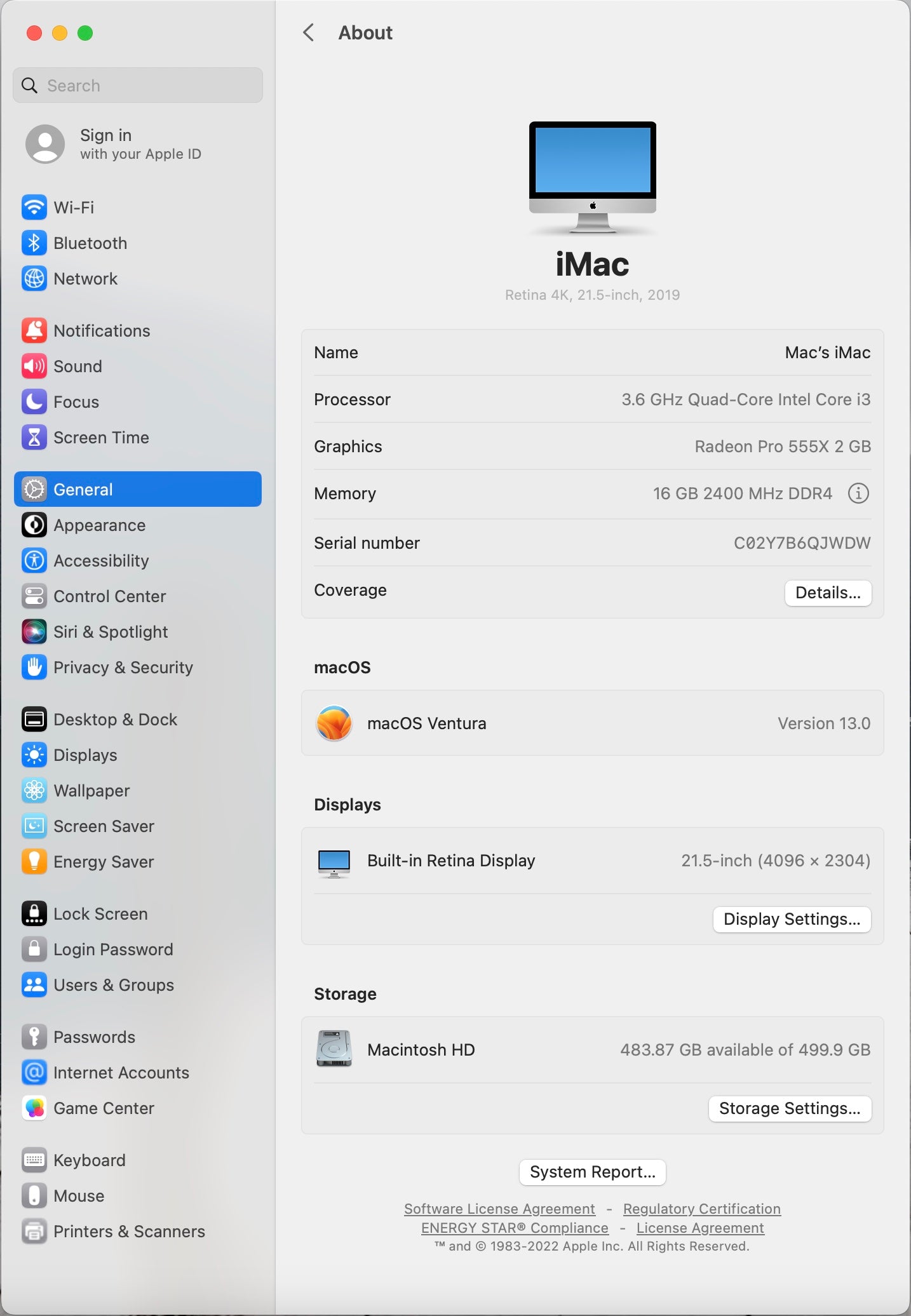 Apple 2019 iMac 21 in 4K Retina 3.6GHz Quad-Core i3 16GB RAM 512GB SSD RP555X