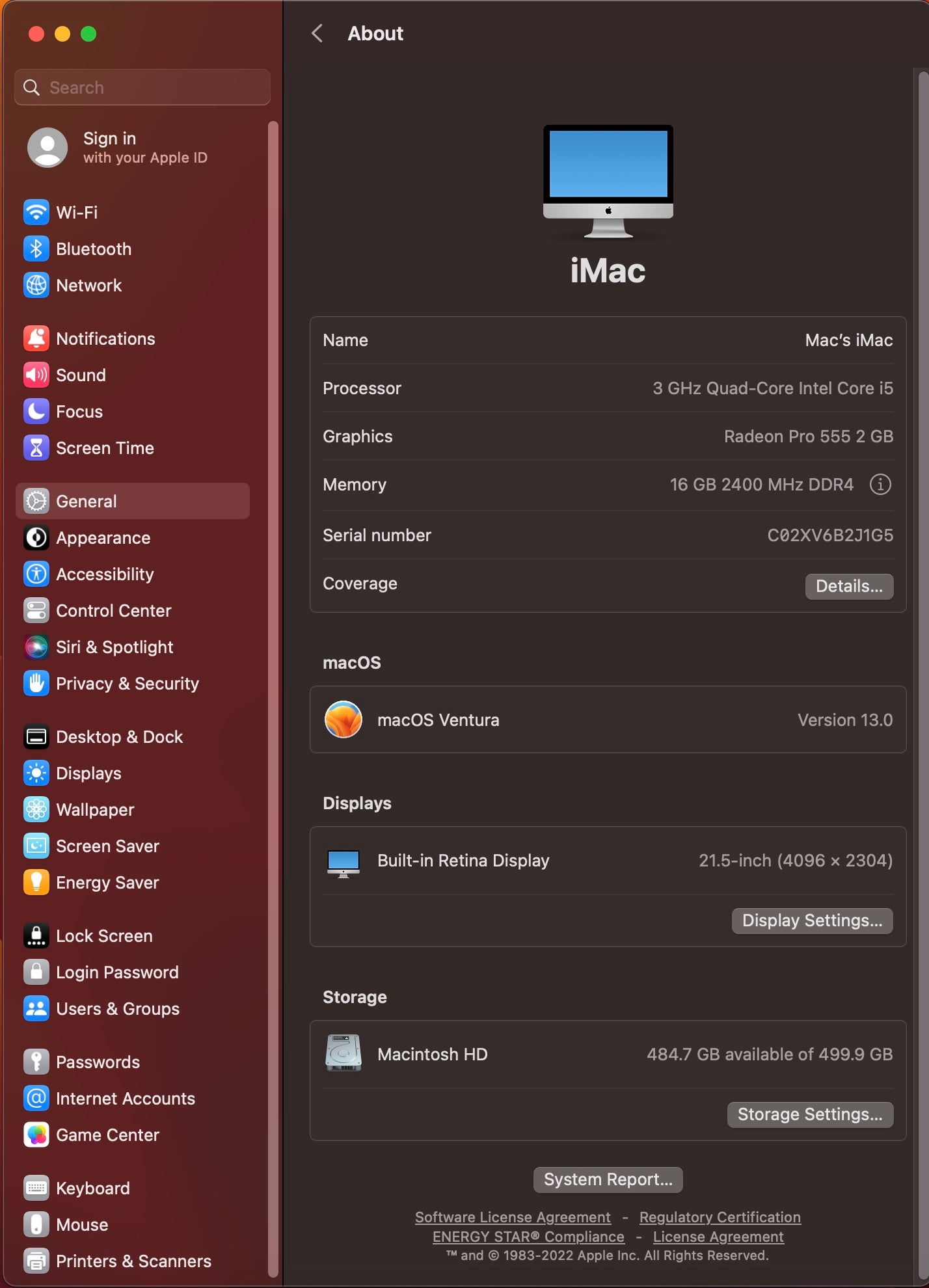 Apple 2017 iMac 21 in 4K Retina 3.0GHz Quad-Core i5 16GB RAM 512GB SSD RP555 2GB