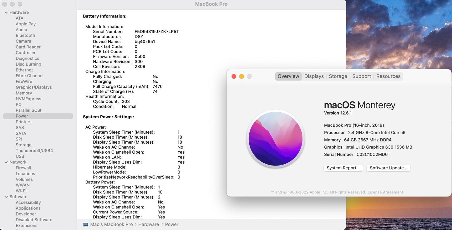 Apple 2019 16in MacBook Pro TB 2.4GHz 8-Core i9 64GB RAM 4TB SSD RP5500M 4GB AC+