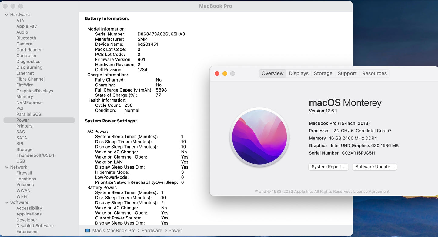 Apple 2018 15 in MacBook Pro TB 2.2GHz 6-Core i7 16GB RAM 256GB SSD RP555X 4GB