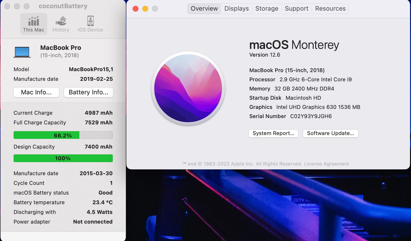 Apple 2018 15 in MacBook Pro TB 2.9GHz 6-Core i9 32GB RAM 512GB SSD RP560X 4GB