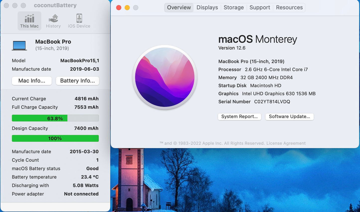 Apple 2019 15 in MacBook Pro TB 2.6GHz 6-Core i7 32GB RAM 256GB SSD RP555X 4GB