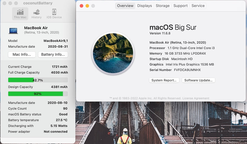 Apple 2020 13 in MacBook Air 1.1GHz Dual-Core i3 16GB RAM 256GB SSD IIPG 1536MB