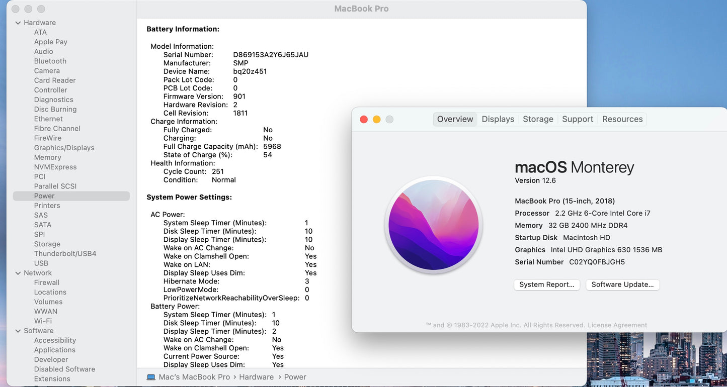 Apple 2018 15 in MacBook Pro TB 2.2GHz 6-Core i7 32GB RAM 256GB SSD RP555X 4GB