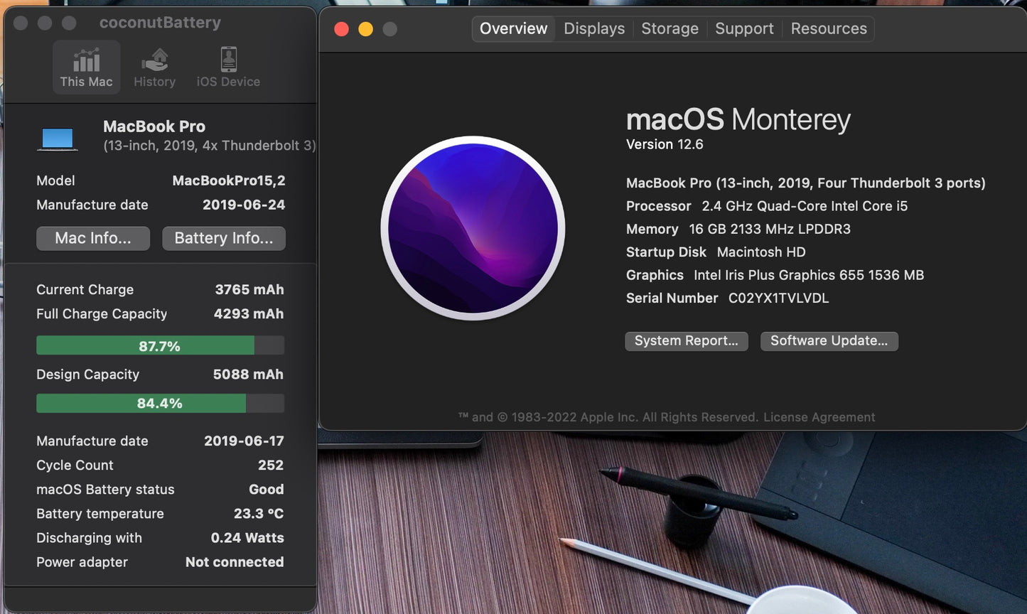 Apple 2019 13 in MacBook Pro TB 2.4GHz Quad-Core i5 16GB RAM 256GB SSD IIPG655