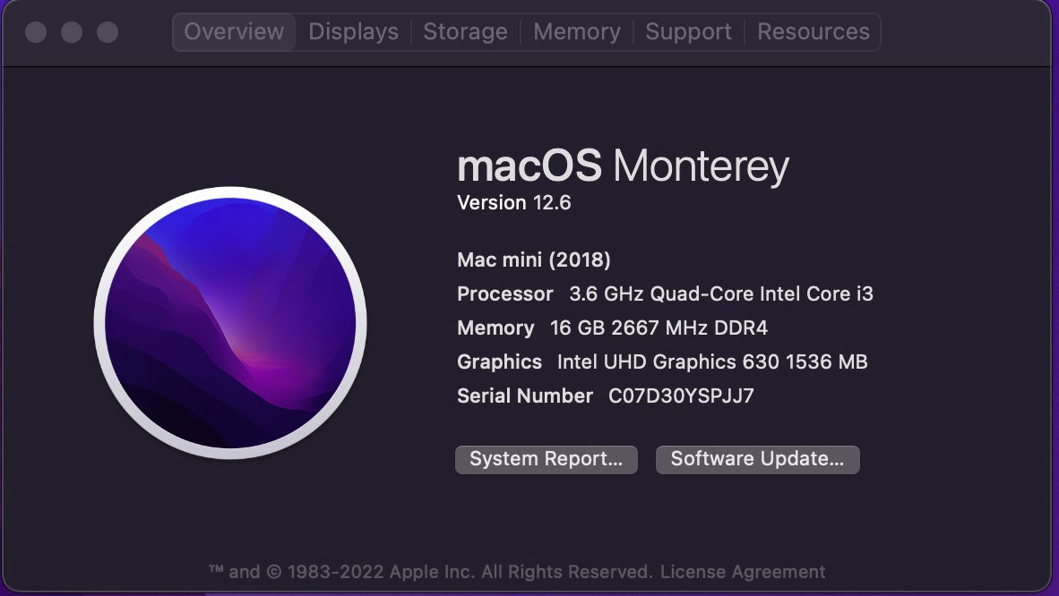 Apple 2018 Mac Mini 3.6GHz Quad-Core i3 16GB RAM 256GB SSD IUG 630