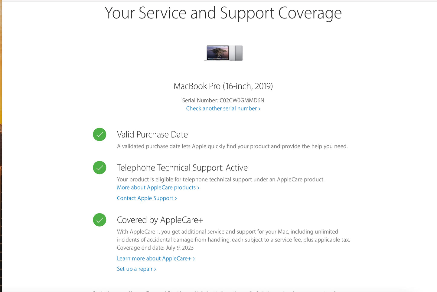 Apple 2019 16 in MacBook Pro TB 2.3GHz 8-Core i9 16GB RAM 1TB SSD RP5500M 4GB AC+