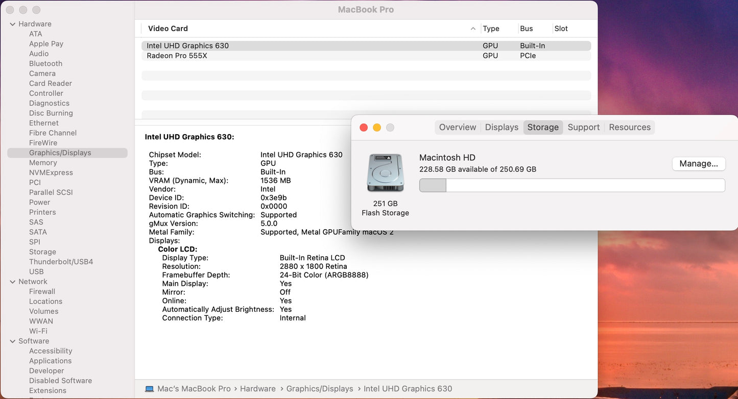 Apple 2019 15 in MacBook Pro TB 2.6GHz 6-Core i7 32GB RAM 256GB SSD RP555X 4GB