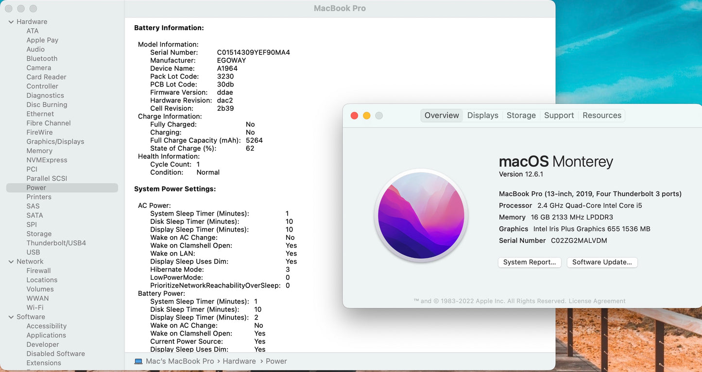 Apple 2019 13 in MacBook Pro TB 2.4GHz Quad-Core i5 16GB RAM 512GB SSD IIPG655