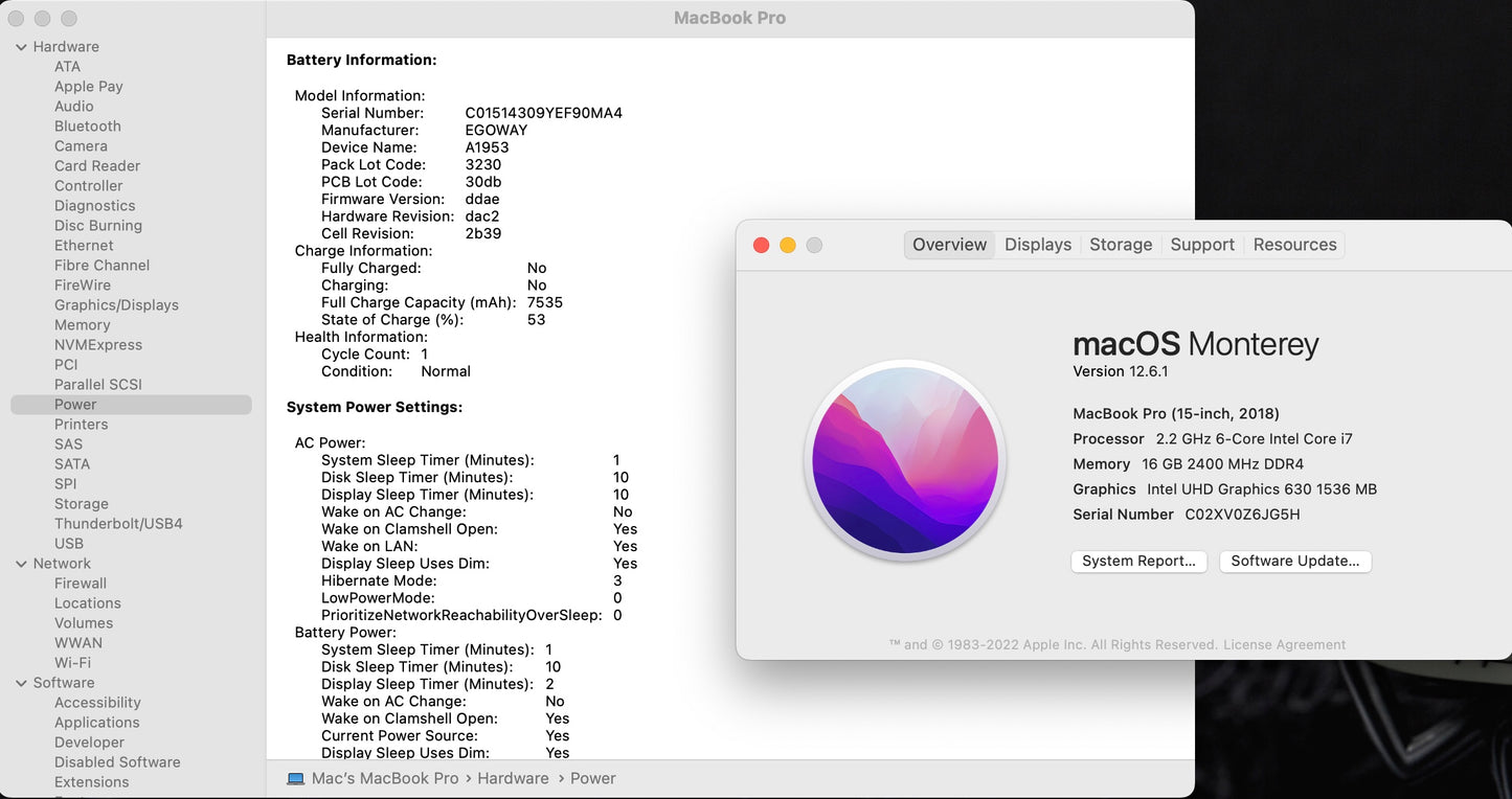 Apple 2018 15 in MacBook Pro TB 2.2GHz 6-Core i7 16GB RAM 256GB SSD RP555X 4GB