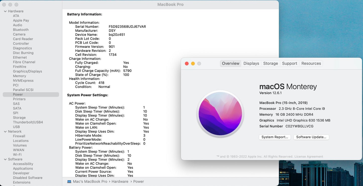Apple 2019 15 in MacBook Pro TB 2.3GHz 8-Core i9 16GB RAM 512GB SSD RP560X 4GB