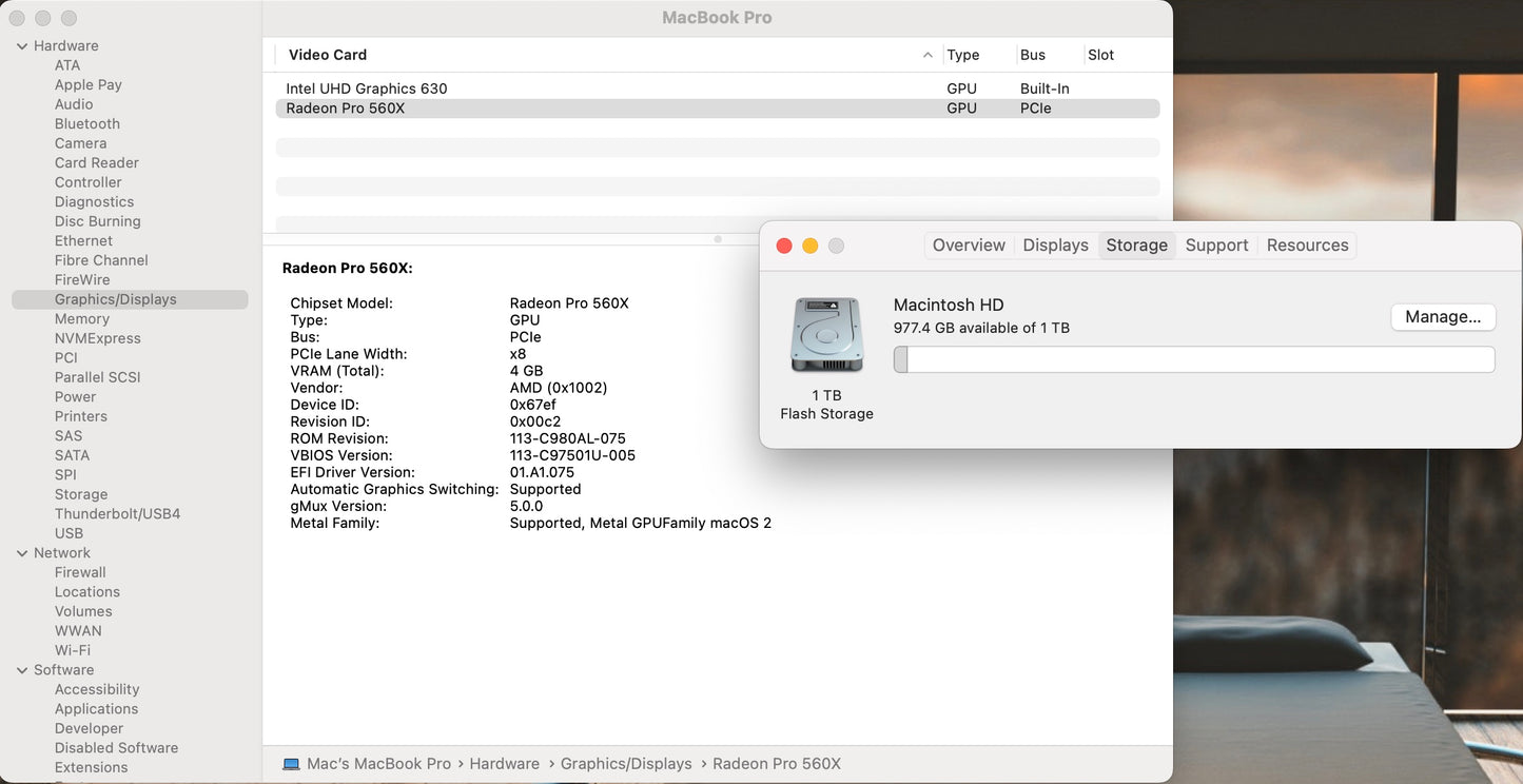 Apple 2019 15 in MacBook Pro TB 2.3GHz 8-Core i9 32GB RAM 1TB SSD RP560X 4GB