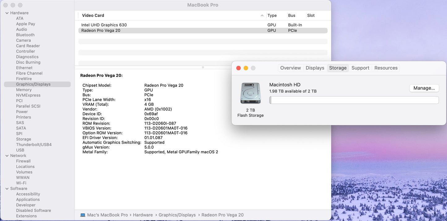 Apple 2019 15 in MacBook Pro TB 2.4GHz 8-Core i9 32GB RAM 2TB SSD Vega 20 4GB