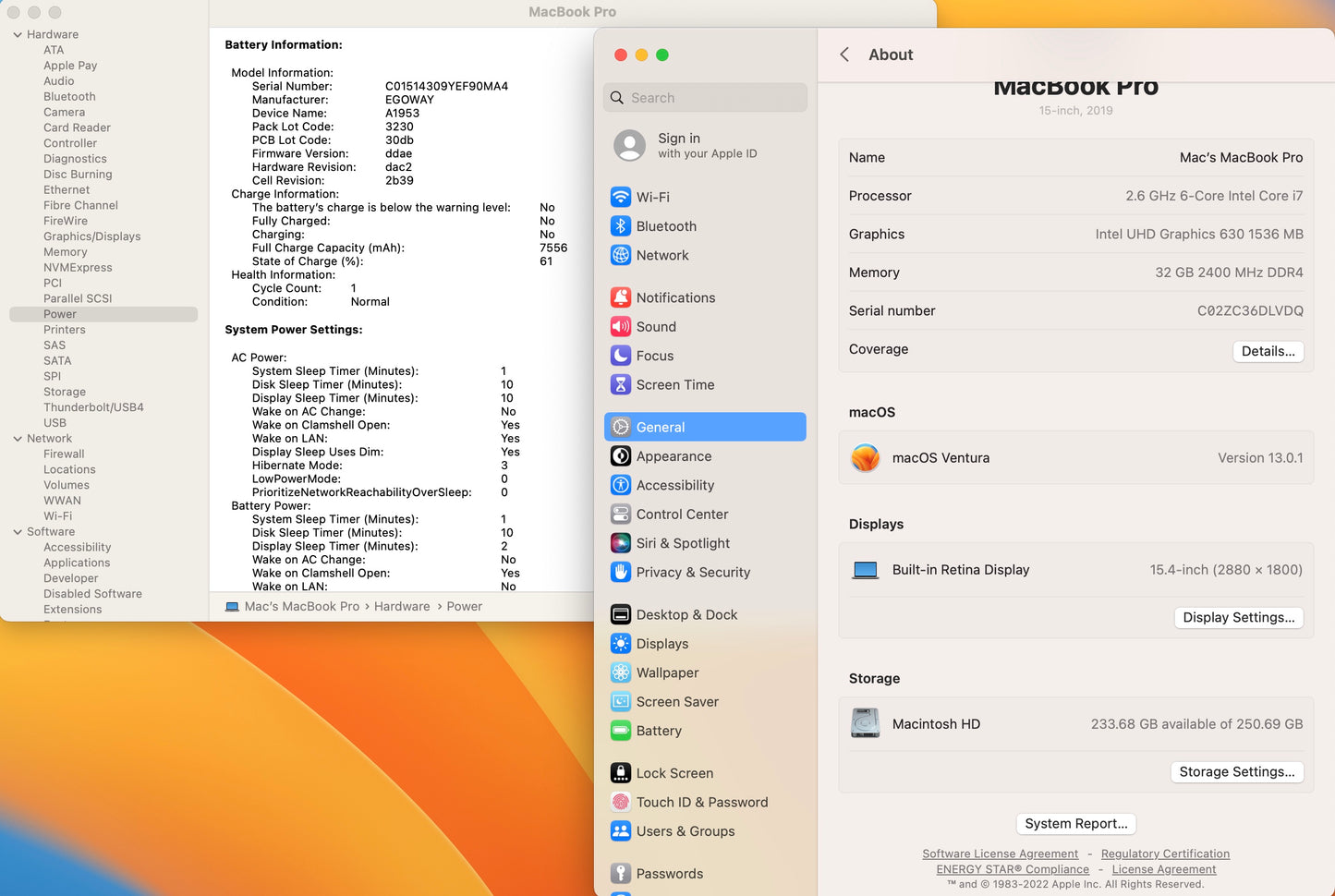 Apple 2019 15 in MacBook Pro TB 2.6GHz 6-Core i7 32GB RAM 256GB SSD RP555X 4GB