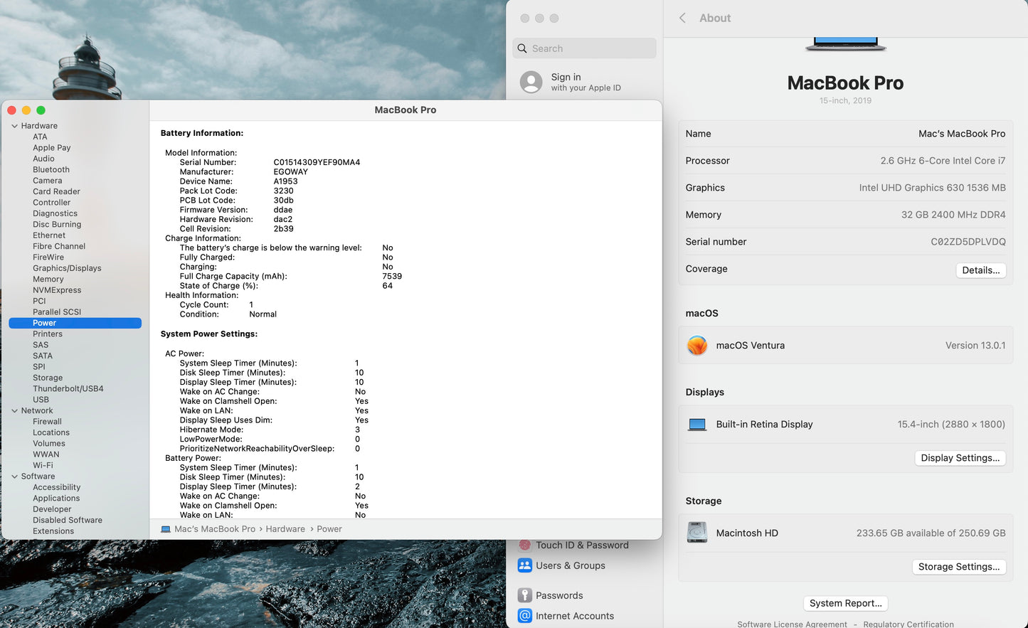 Apple 2019 15 in MacBook Pro TB 2.6GHz 6-Core i7 32GB RAM 256GB SSD RP555X 4GB