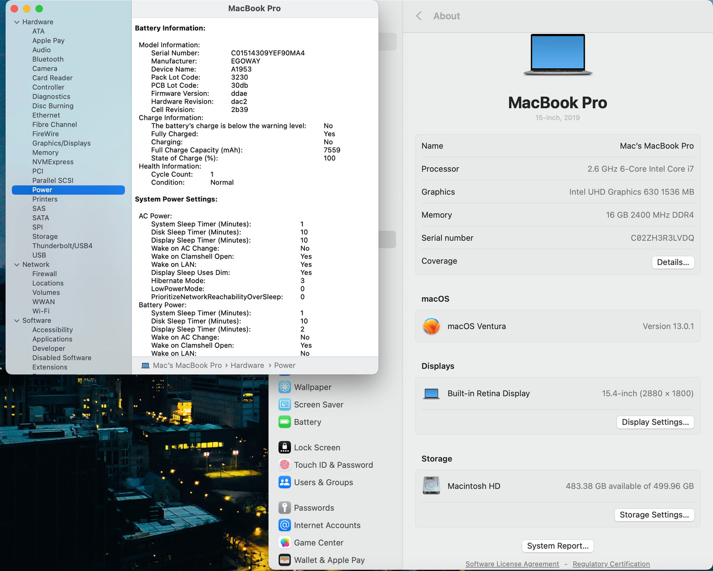 Apple 2019 15 in MacBook Pro TB 2.6GHz 6-Core i7 16GB RAM 512GB SSD RP555X 4GB
