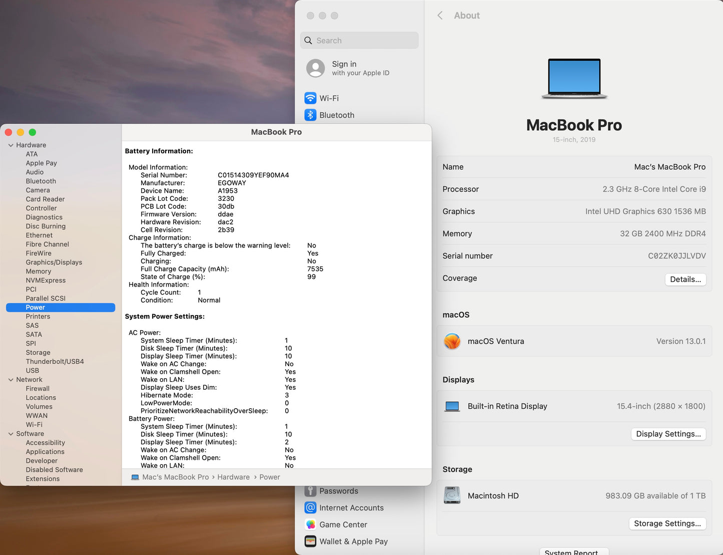 Apple 2019 15 in MacBook Pro TB 2.3GHz 8-Core i9 32GB RAM 1TB SSD RP560X 4GB