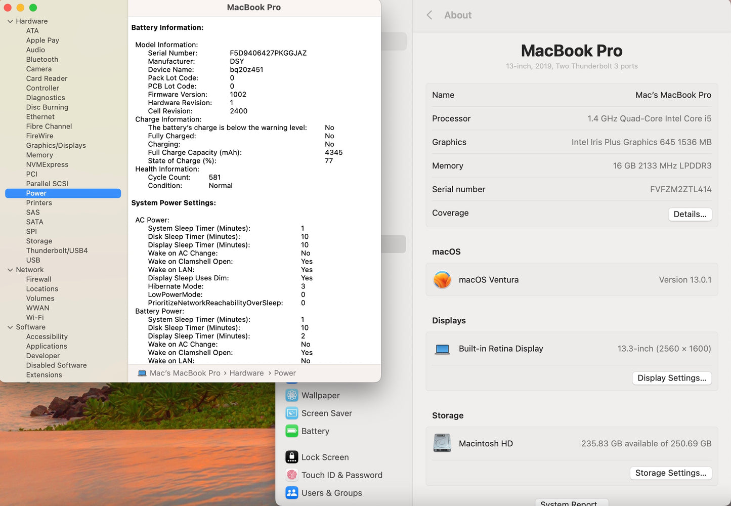 Apple 2019 13 in MacBook Pro TB 1.4GHz Quad-Core i5 16GB RAM 256GB SSD IIPG655