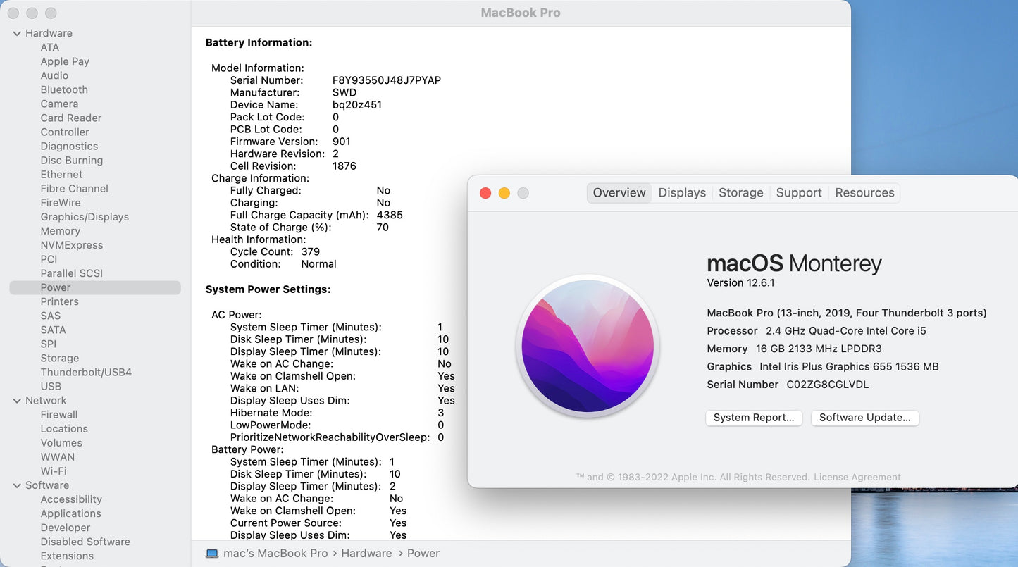 Apple 2019 13 in MacBook Pro TB 2.4GHz Quad-Core i5 16GB RAM 256GB SSD IIPG655