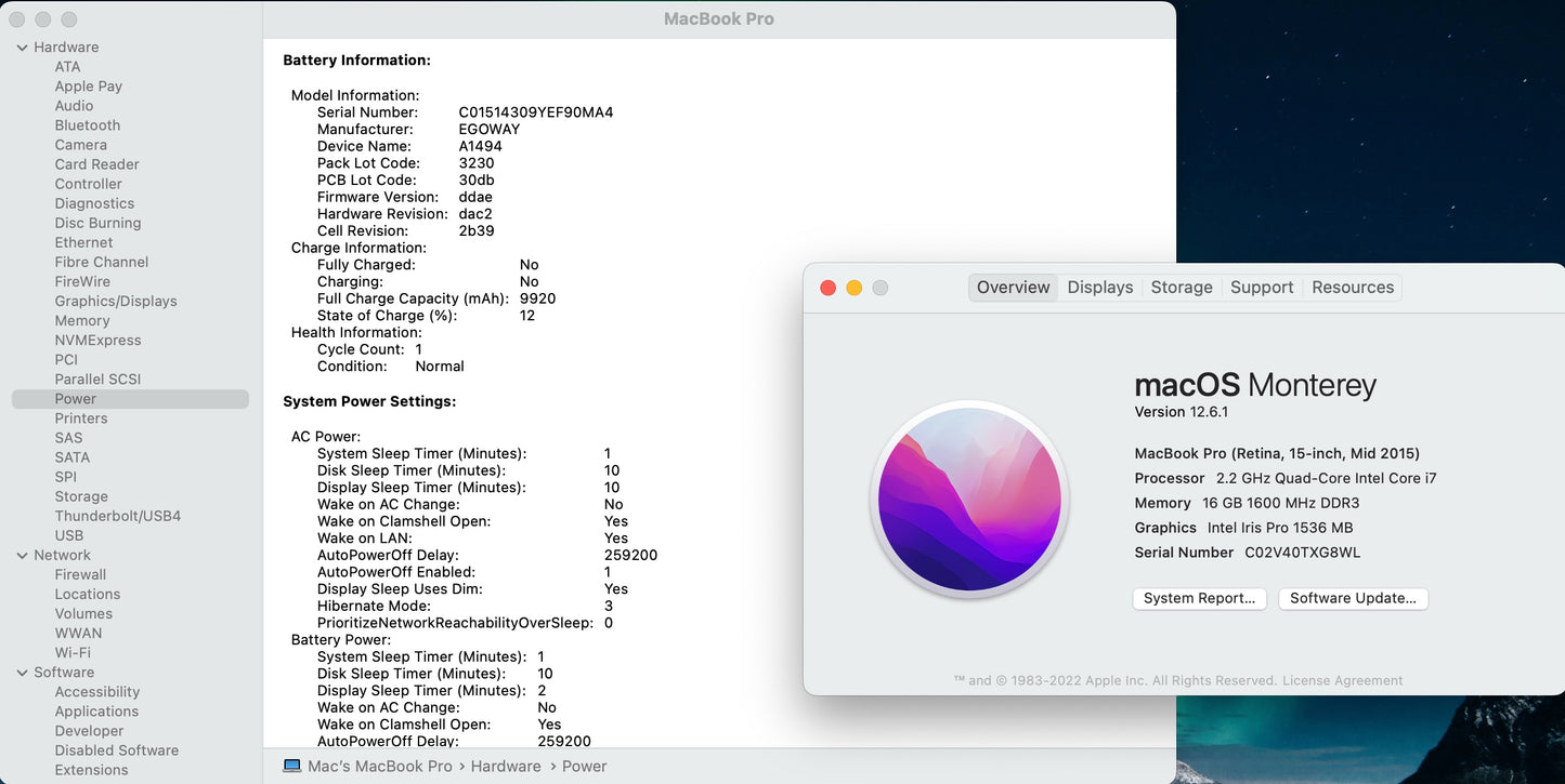 Apple 2015 MacBook Pro 15 in Retina 2.2GHz Quad-Core i7 16GB RAM 1TB SSD IIP1536