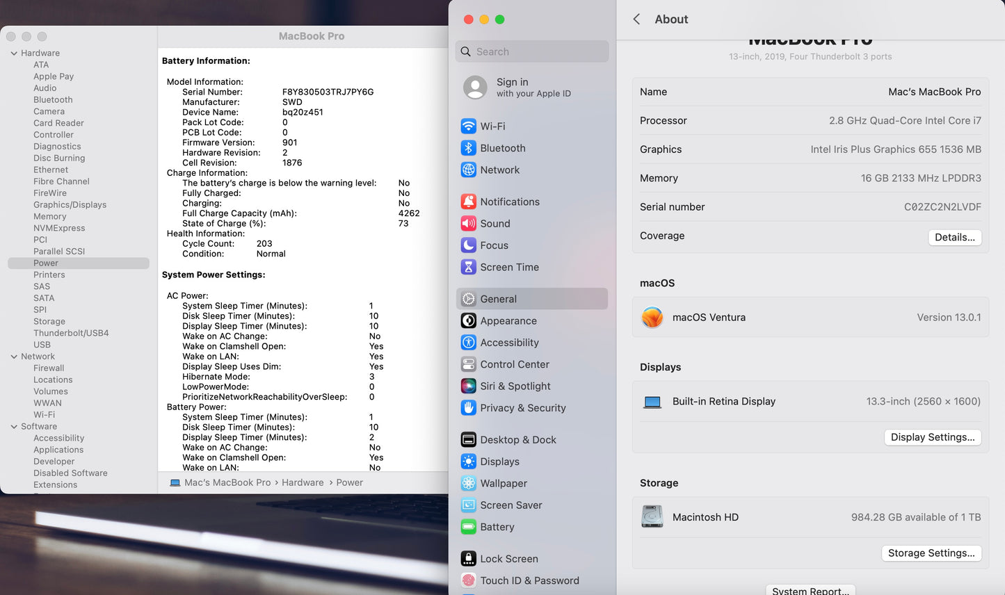Apple 2019 13 in MacBook Pro TB 2.8GHz Quad-Core i7 16GB RAM 1TB SSD IIPG655