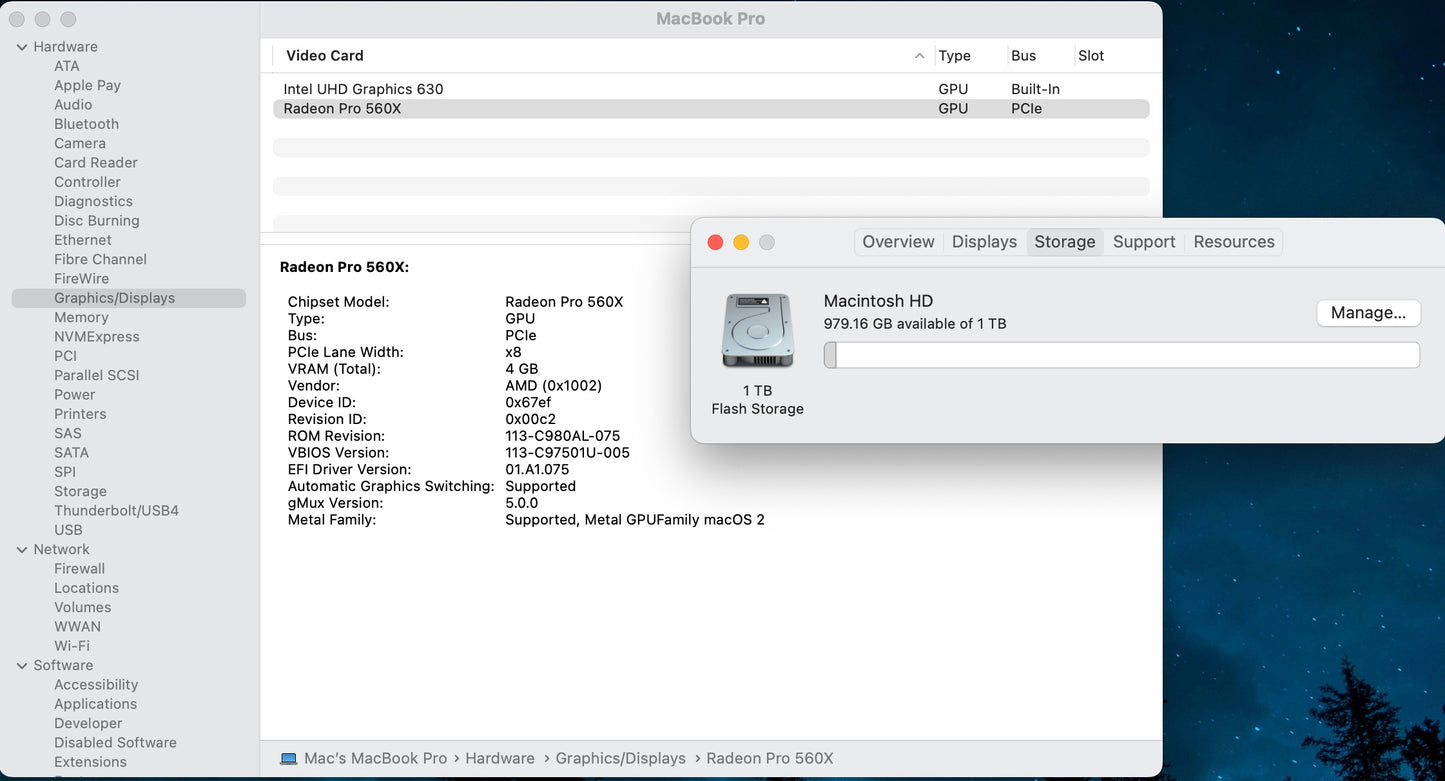 Apple 2019 15 in MacBook Pro TB 2.4GHz 8-Core i9 32GB RAM 1TB SSD RP560X 4GB