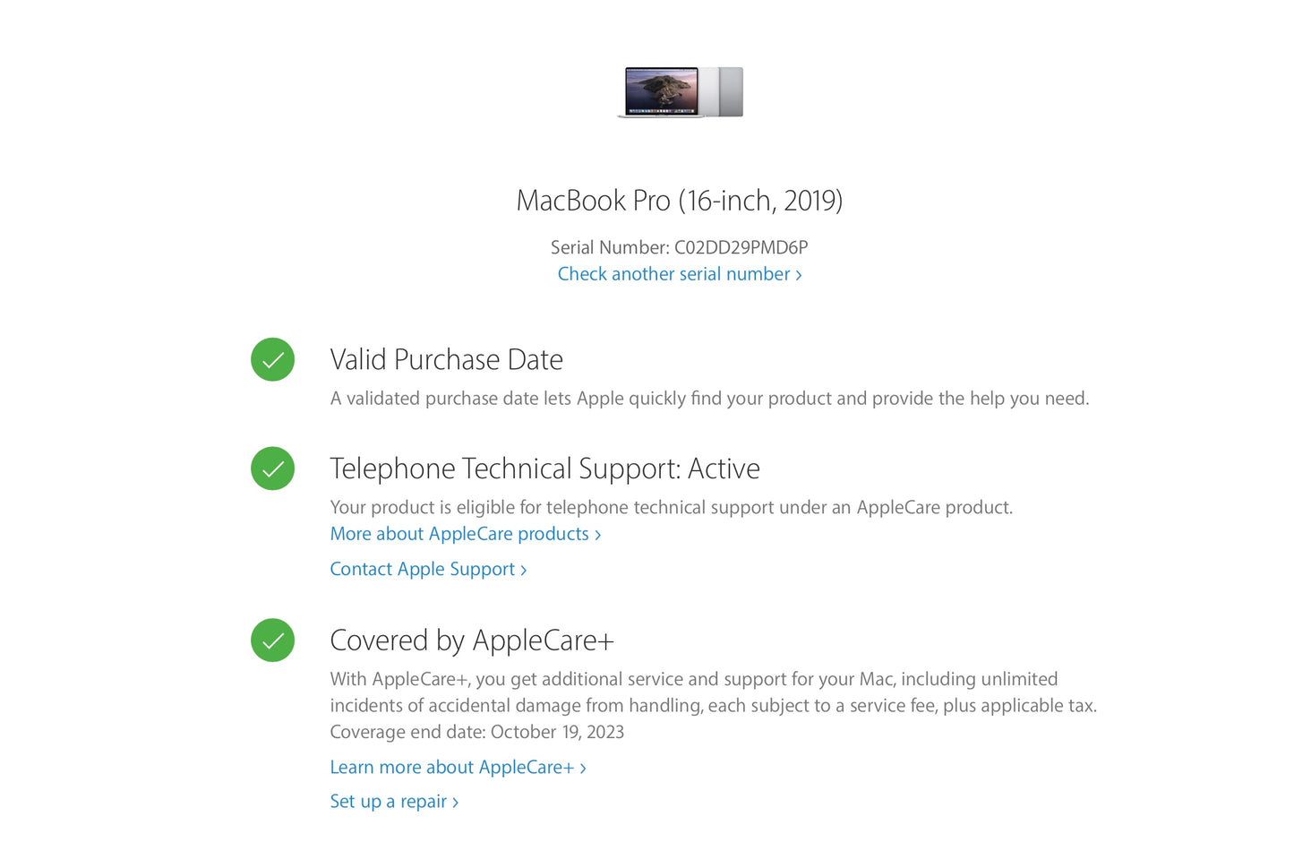 Apple 2019 16in MacBook Pro 2.6GHz 6-Core i7 16GB RAM 512GB SSD RP5300M 4GB AC+