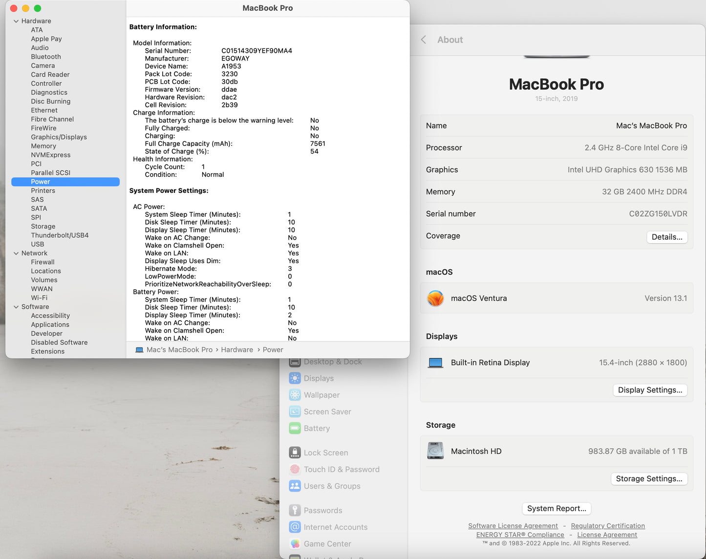 Apple 2019 15 in MacBook Pro TB 2.4GHz 8-Core i9 32GB RAM 1TB SSD RP560X 4GB