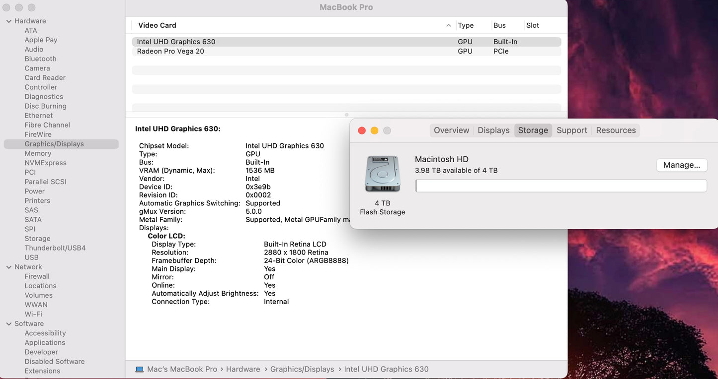 Apple 2019 15 in MacBook Pro TB 2.4GHz 8-Core i9 32GB RAM 4TB SSD Vega 20 4GB