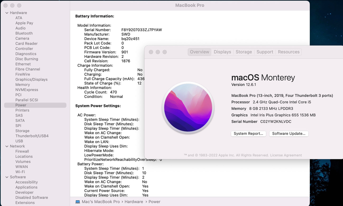 Apple 2019 13 in MacBook Pro TB 2.4GHz Quad-Core i5 8GB RAM 256GB SSD IIPG655