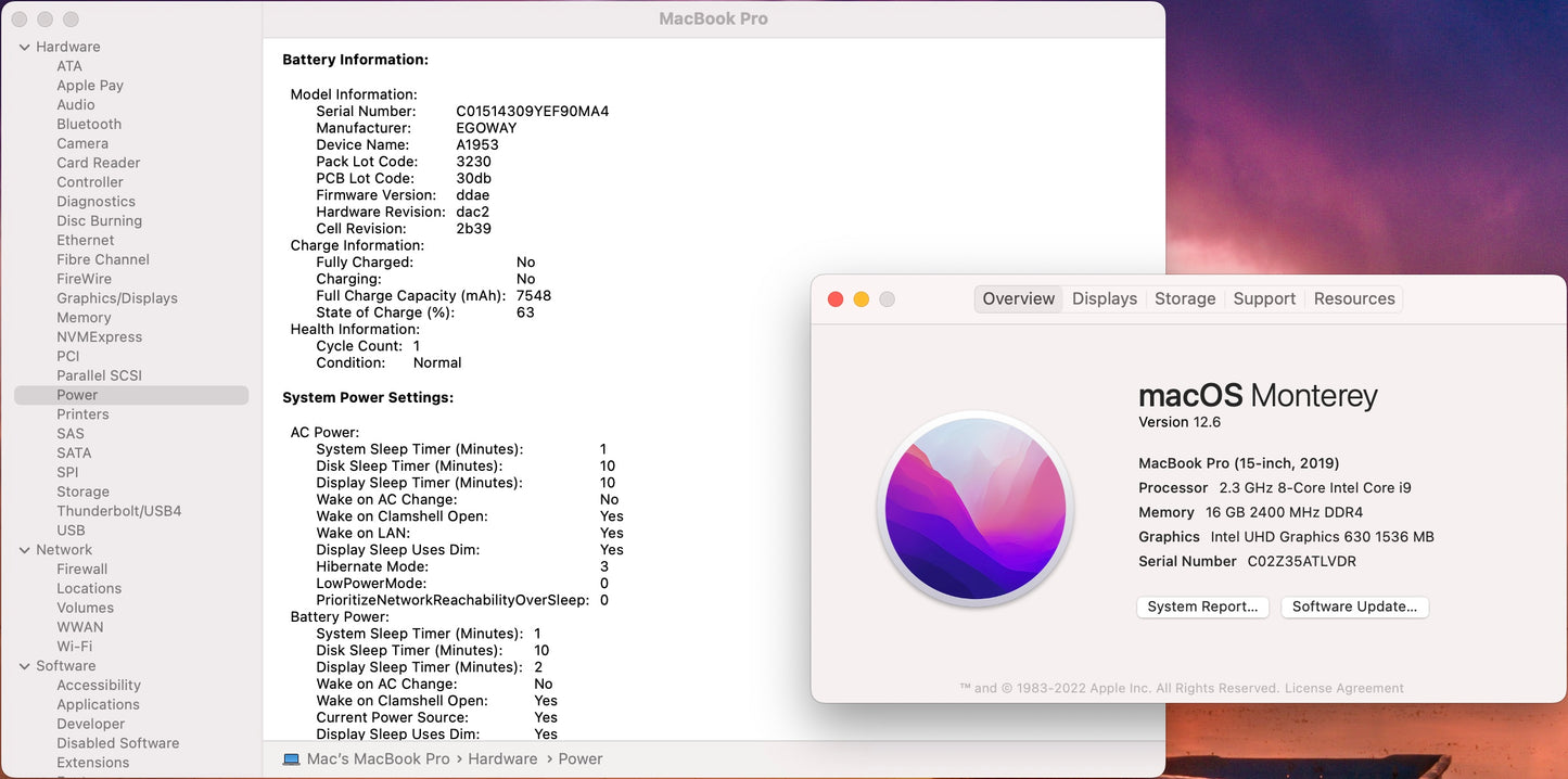 Apple 2019 15 in MacBook Pro TB 2.3GHz 8-Core i9 16GB RAM 1TB SSD RP560X 4GB