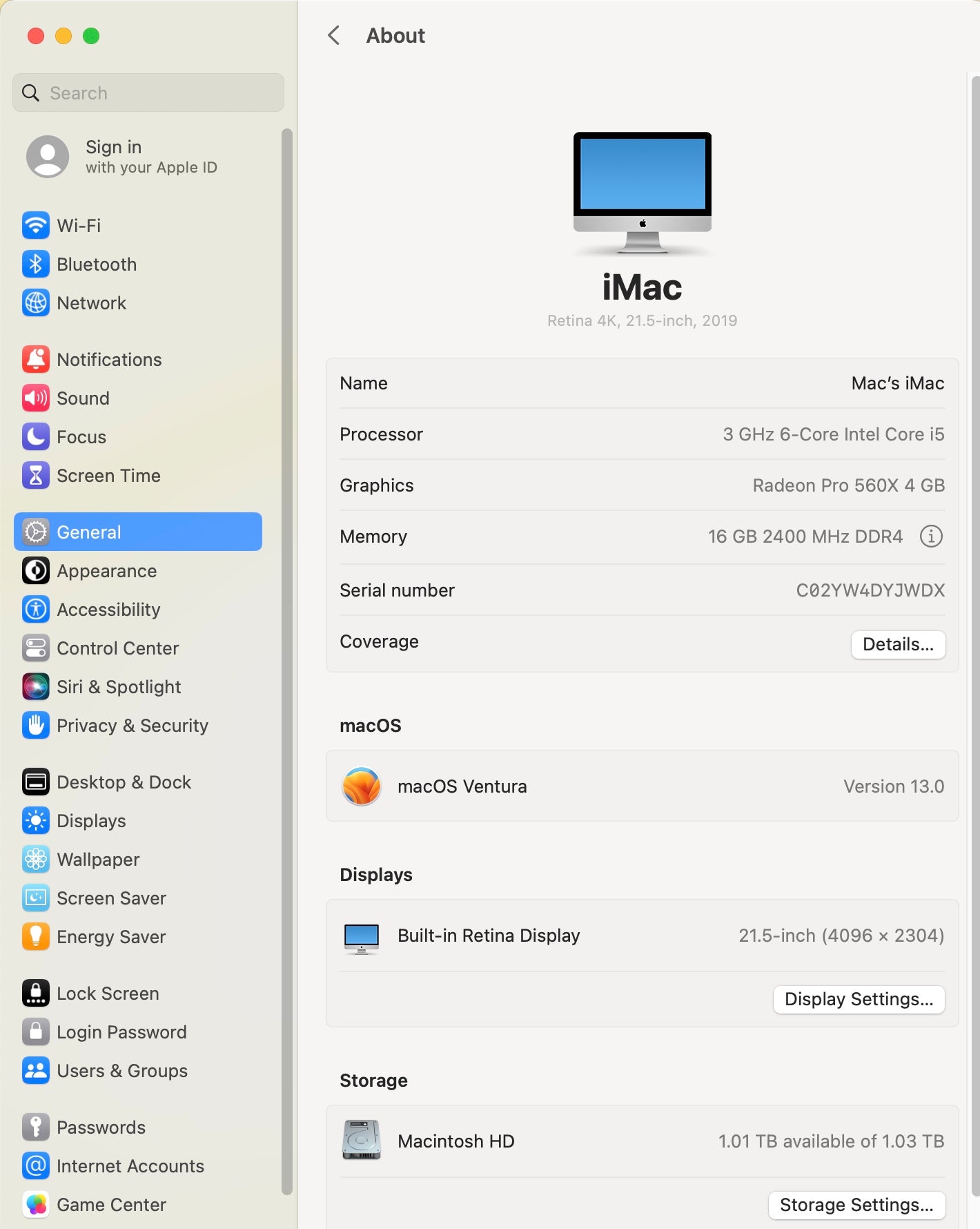 Apple 2019 iMac 21 in 4K Retina 3.0GHz 6-Core i5 16GB RAM 1TB Fusion RP560X 4GB