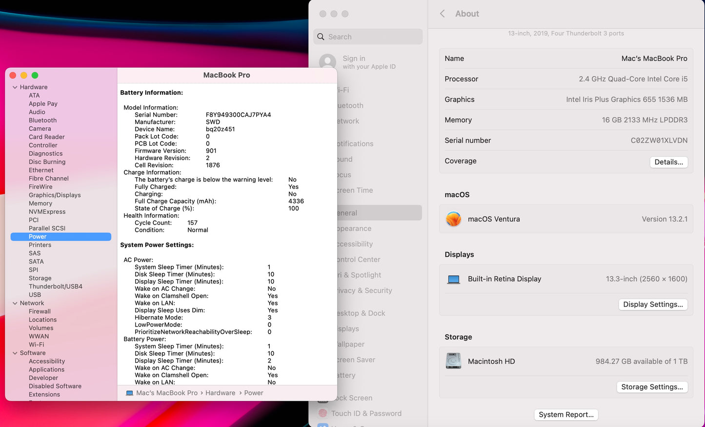 Apple 2019 MacBook Pro 13 in TB 2.4GHz Quad-Core i5 16GB RAM 1TB SSD IIPG655