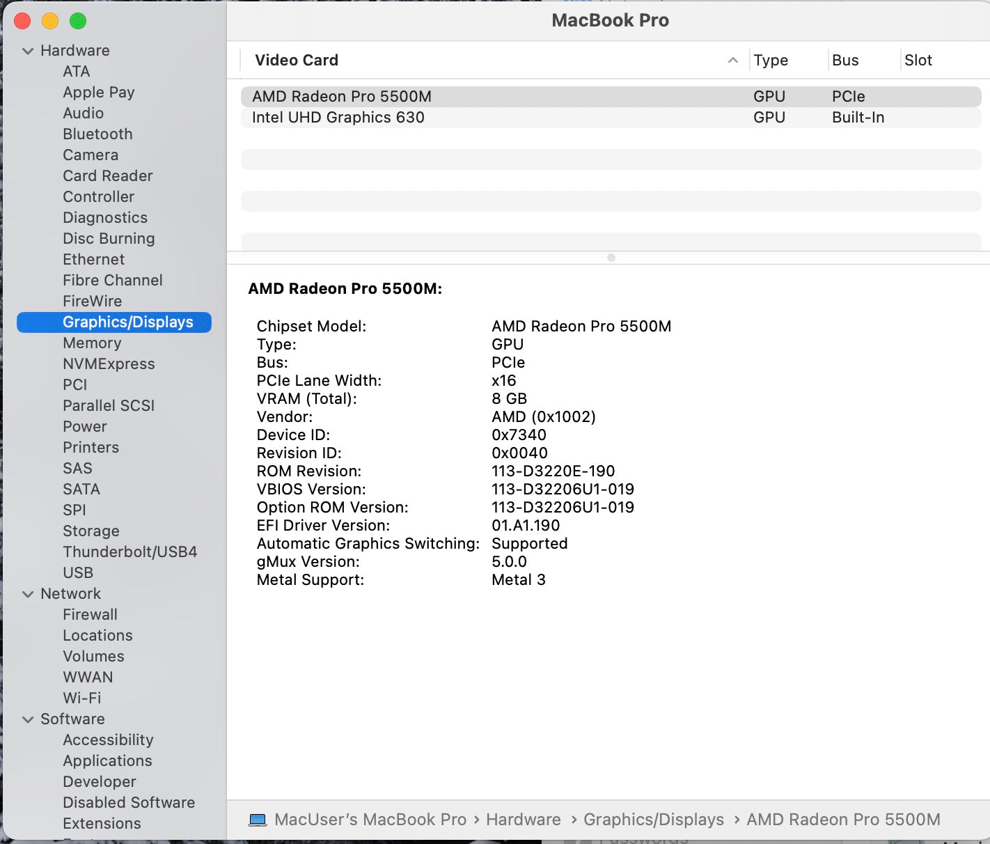 Apple 2019 16 in MacBook Pro TB 2.4GHz 8-Core i9 64GB RAM 4TB SSD RP5500M 8GB