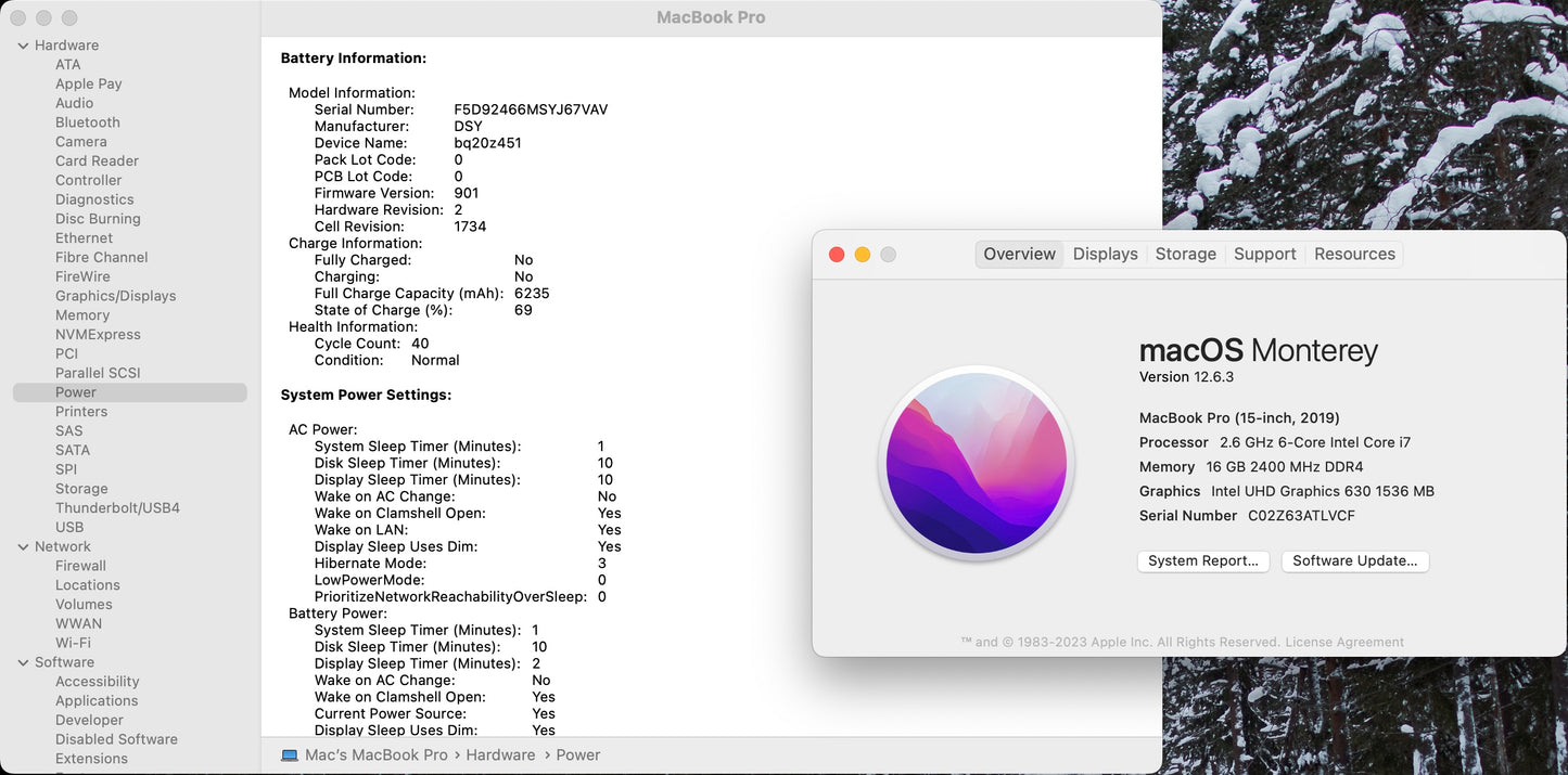 Apple 2019 MacBook Pro 15 in TB 2.6GHz 6-Core i7 16GB RAM 256GB SSD RP555X 4GB
