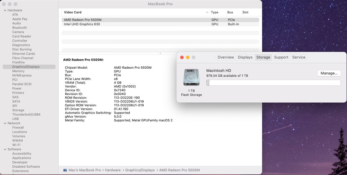 Apple 2019 16 in MacBook Pro TB 2.3GHz 8-Core i9 16GB RAM 1TB SSD RP5500M 4GB